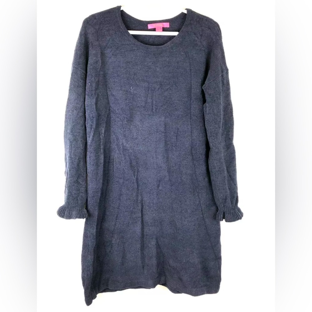 Lily Pulitzer Womens Galen Navy Blue Long Sleeve Sweater Dress Size L,Small Hole
